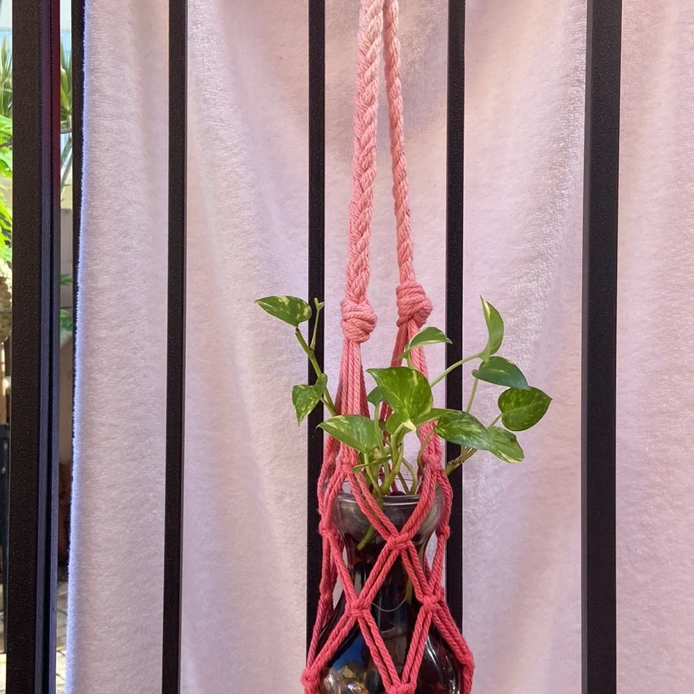 Macrame Plant Hanger Pink Ombre 29” - Picture 2 of 9
